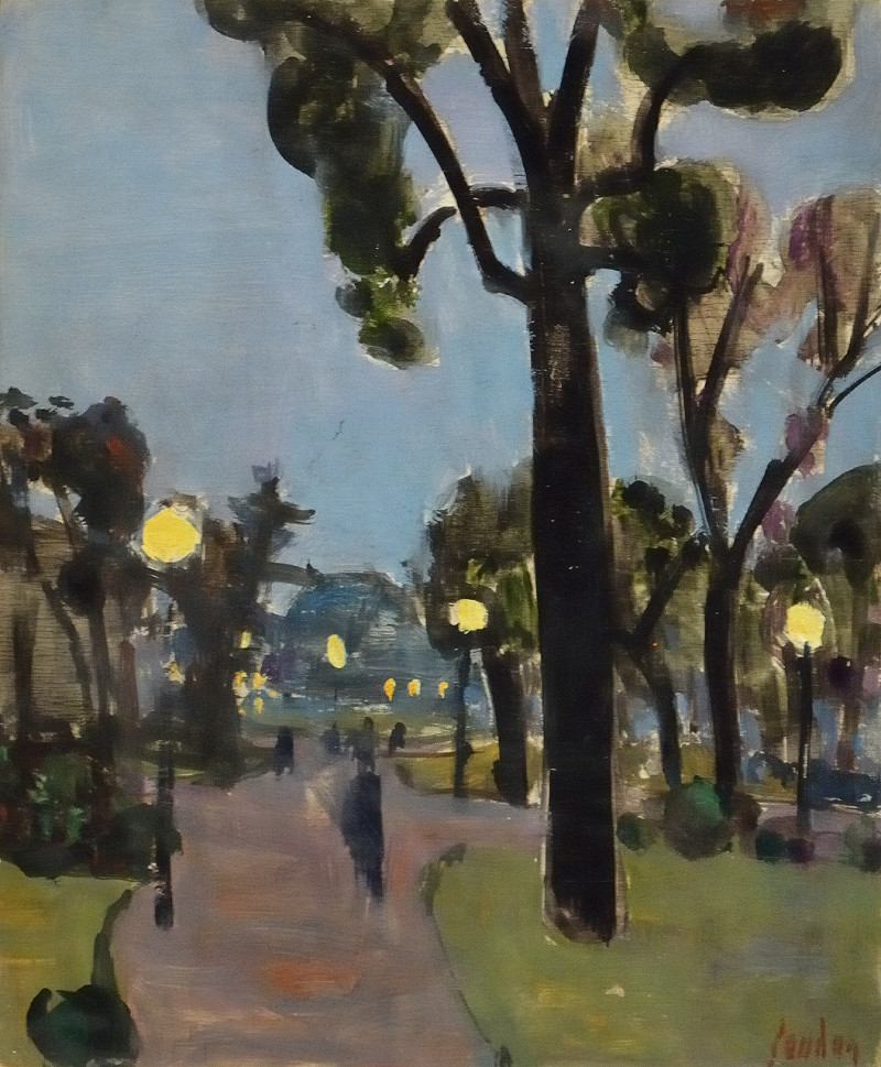 Kleine Parklandschaft beim Einnachten, Paris vor 1960