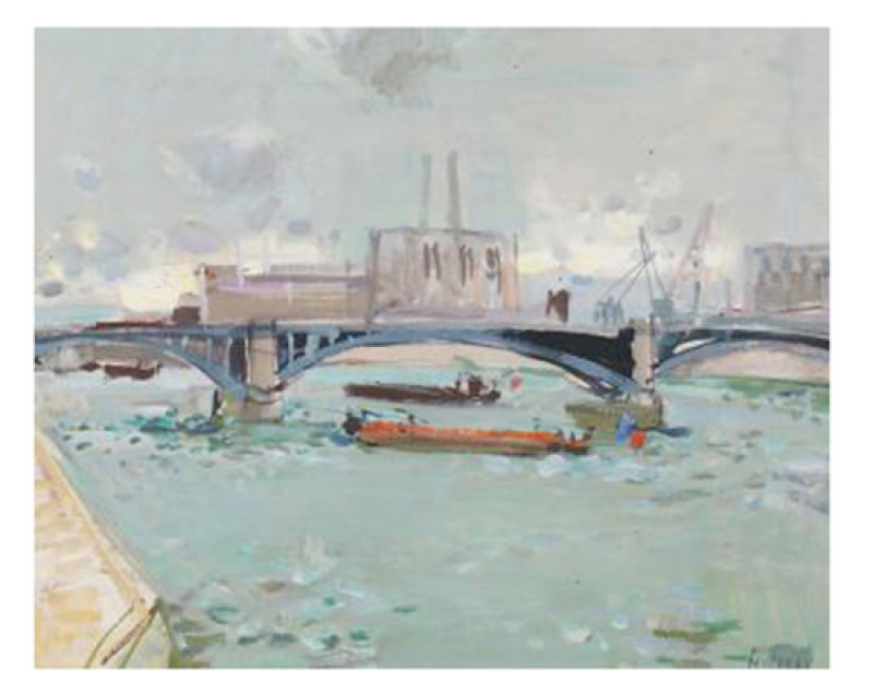 Seinebrücke und Lastkähne, 1960