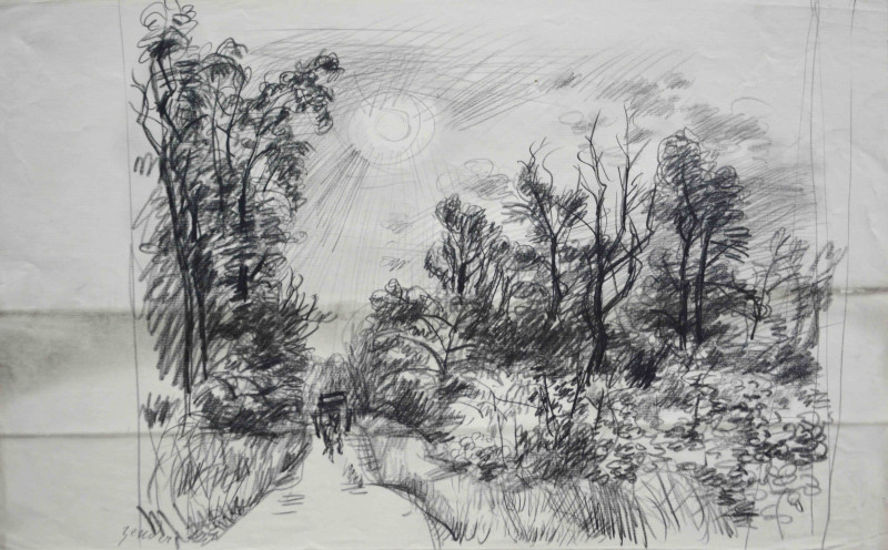 Landschaft mit Pferdefuhrwerk