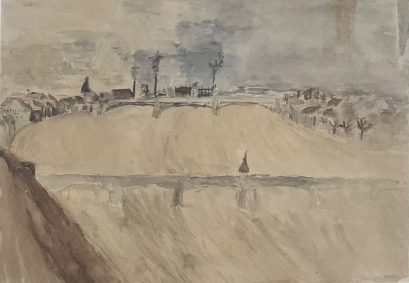 Flusslandschaft mit Brücke