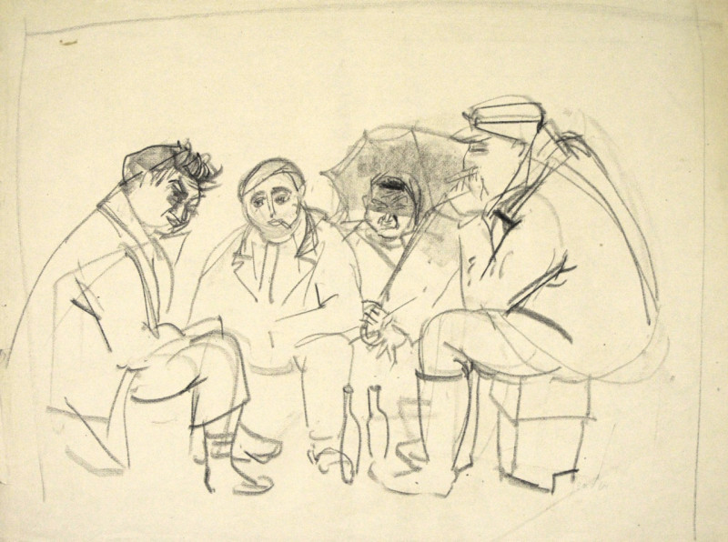 Trinkende Männergruppe im Freien