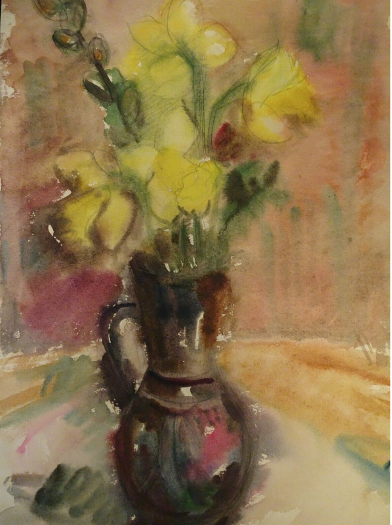 Osterglocken in Vase. Aquarell