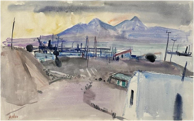 Am Hafen - im Hintergrund die Berge