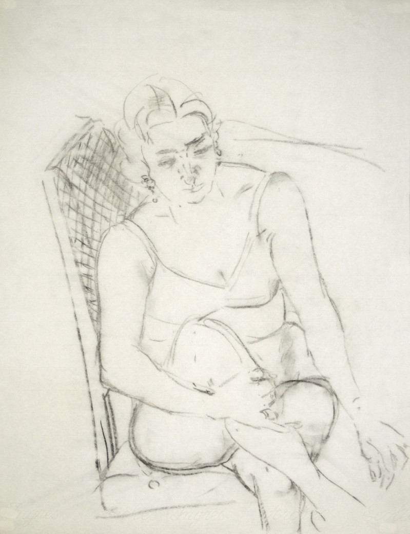 Sitzende Frau in Unterwäsche