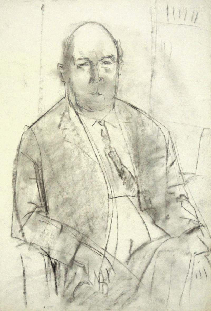 Skizze, sitzender Herr mit Krawatte