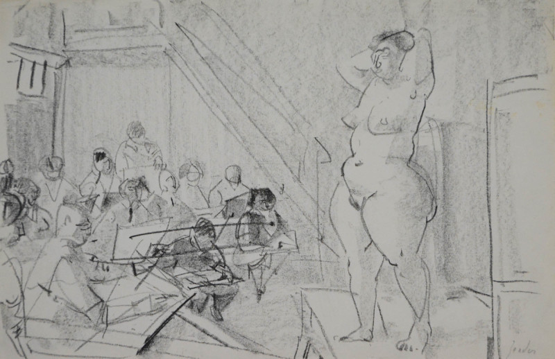 Schüler beim Aktmalen mit Modell