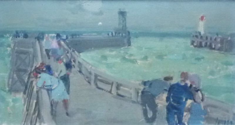 Spaziergänger auf Hafenquai von Dieppe