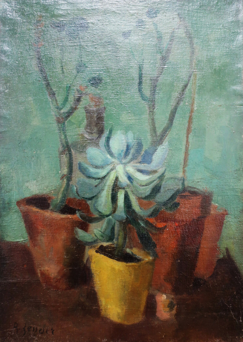 Stillleben. Öl auf Leinwand, links unten signiert: R. Zender. 53 x 38