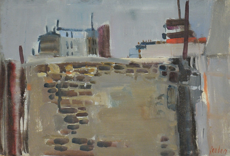 Fabrik- oder Hafenlandschaft, verso fast identische Landschaft