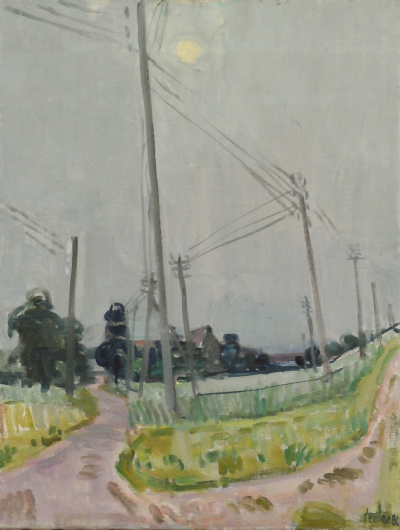 Oberwil, grauer Tag, 1980, verso Getreidefeld