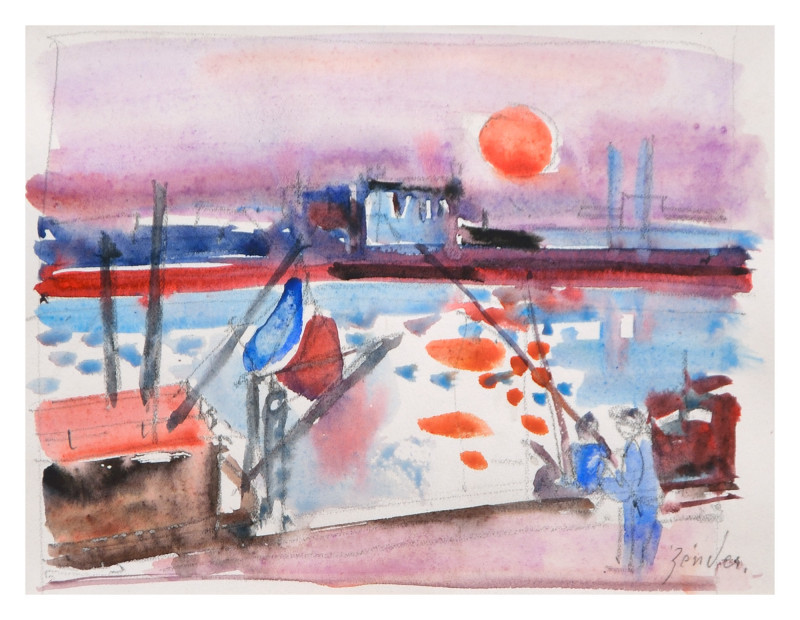 Fischer an der Seine im Abendrot