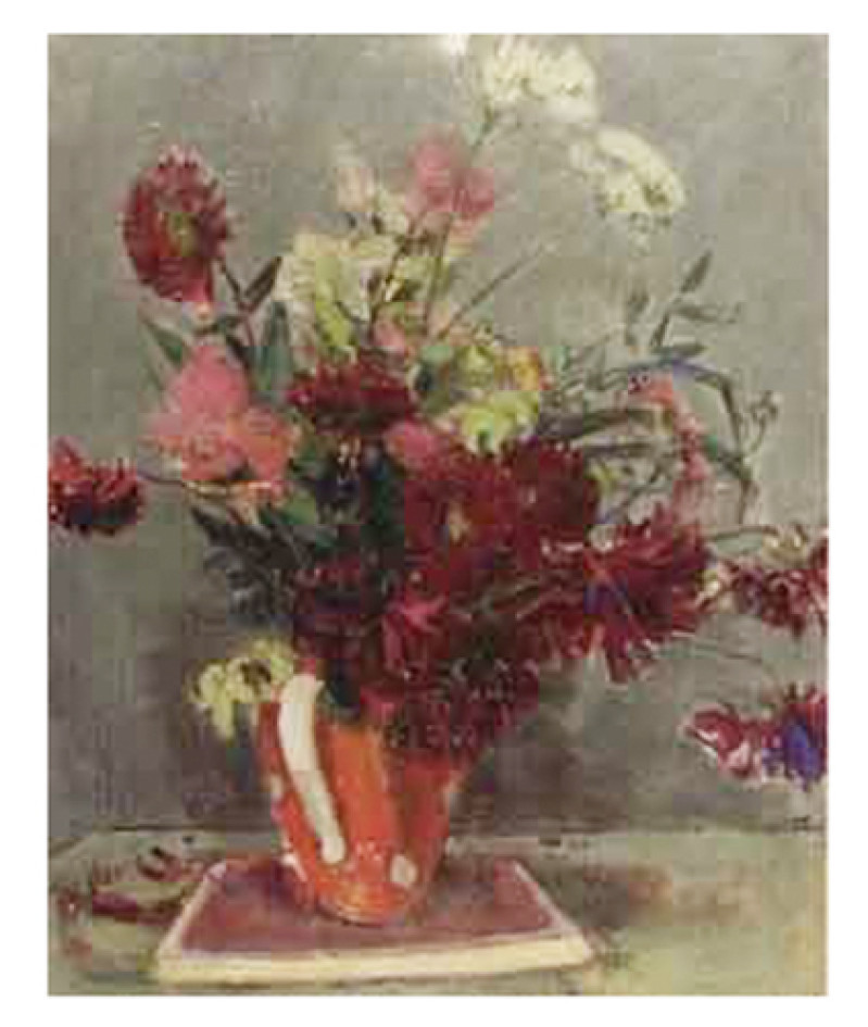 Dahlien in einem roten Krug