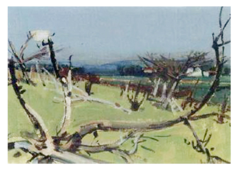 Landschaft mit Bäumen im Vorfrühling, 1956.