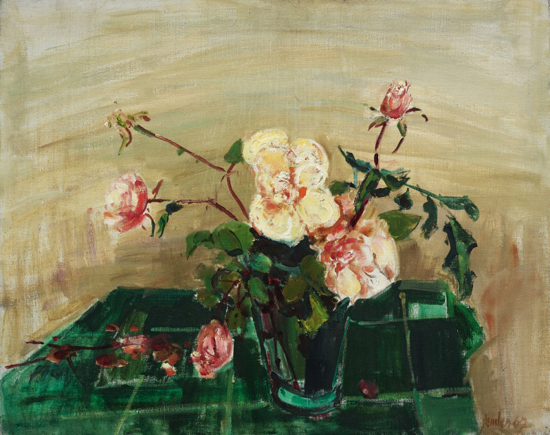 Rosenstrauss in Glasvase, in der Küche in Paris 1967