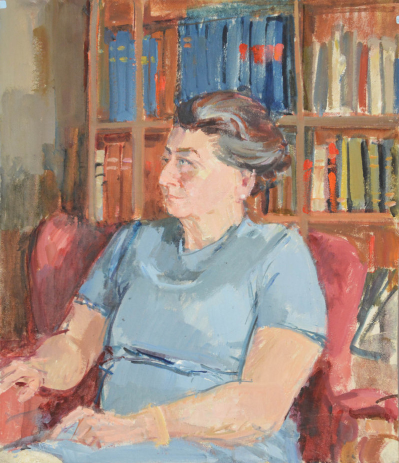 Porträt einer Dame  auf rotem Sessel sitzend, Madame Stärkle