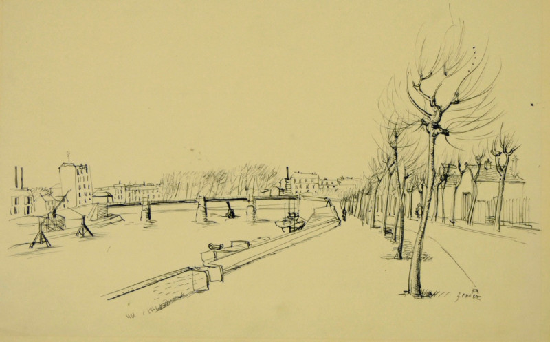 Flusslandschaft mit Platanenallee