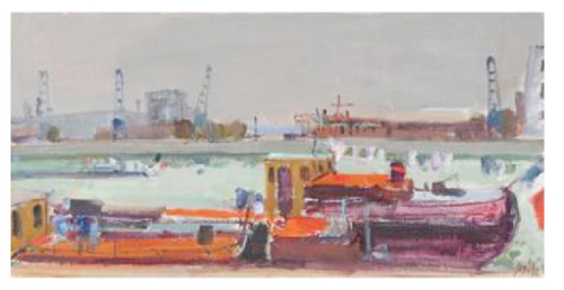 Frachtschiff an der Seine.