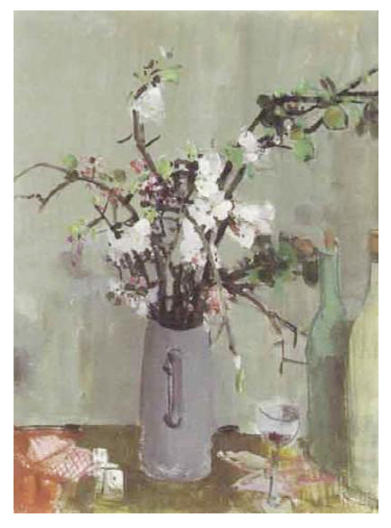 Blütenzweige in einem Tonkrug, 1970