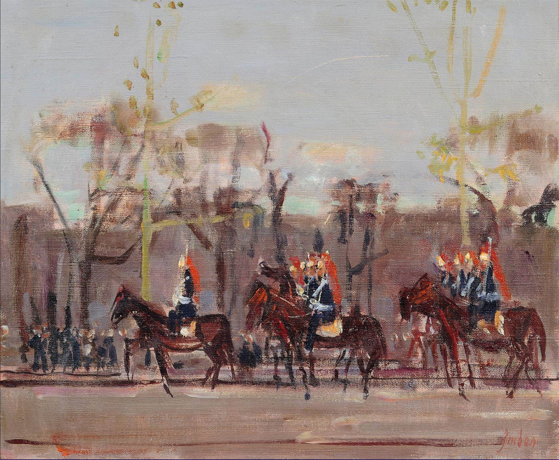 Militärparade. Öl auf Leinwand