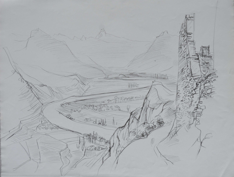 Skizze, Flusslandschaft