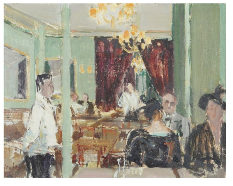 Im Restaurant, verso Frauenkopf