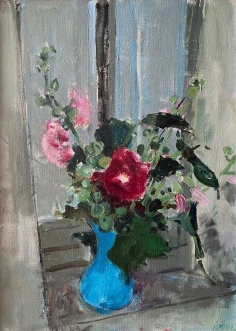 Blumenstrauss in blauer Vase, 1967.