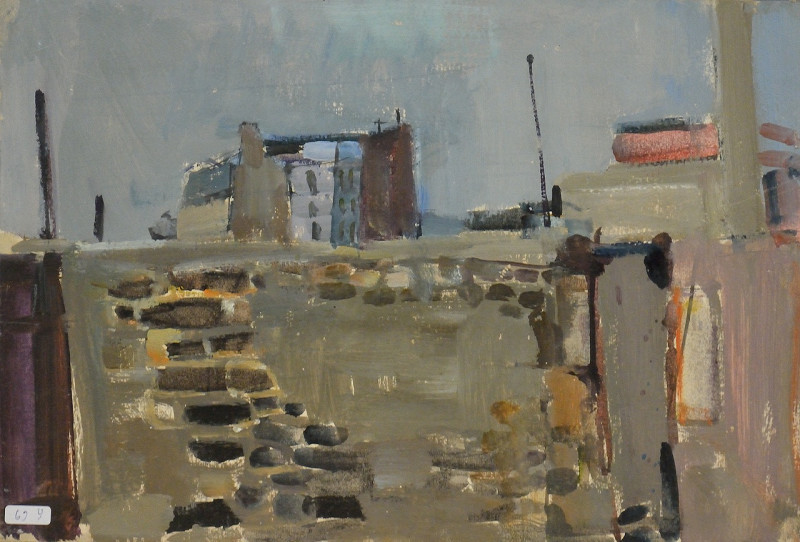 Fabrik- oder Hafenlandschaft, verso fast identische Landschaft